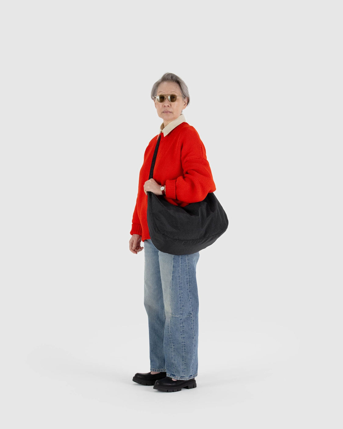 Large Nylon Crescent Bag - Black - Essential City Tote
