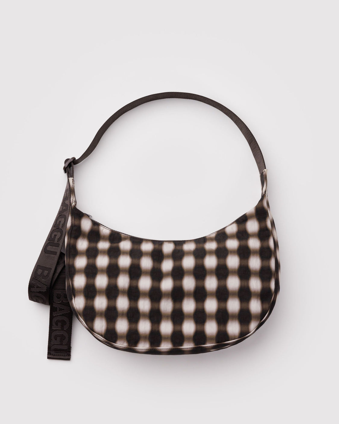 Medium Nylon Crescent Bag - Blurred Gingham Brown - Lite Market Bag